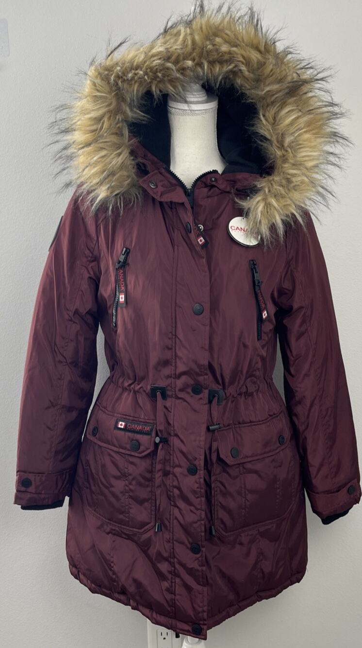 Canada Weathergear Quilted Women's Hooded Full Zip Long Puffer Parka Jacket M